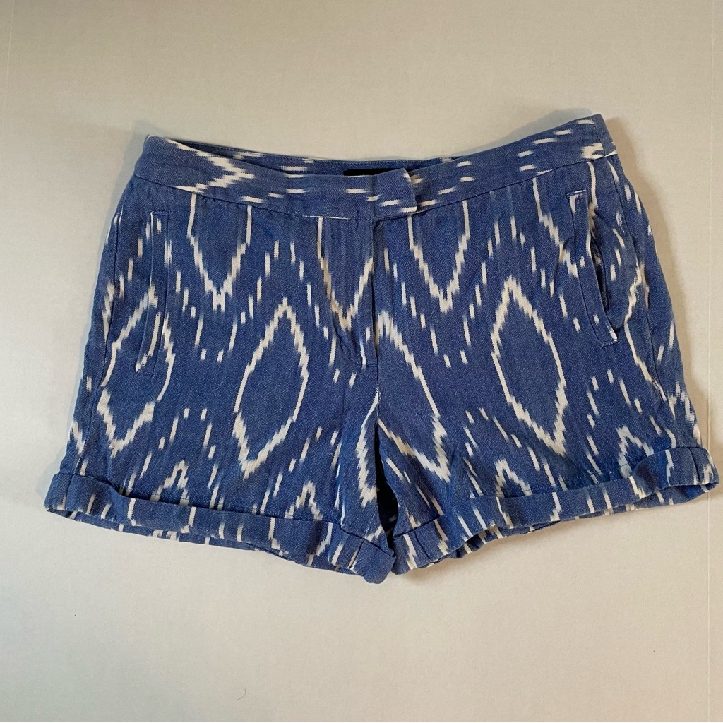 J. Crew Ikat Blue 4" Cotton Shorts Size 8